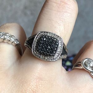 Sterling Silver and Black and White Diamond Ring NWT